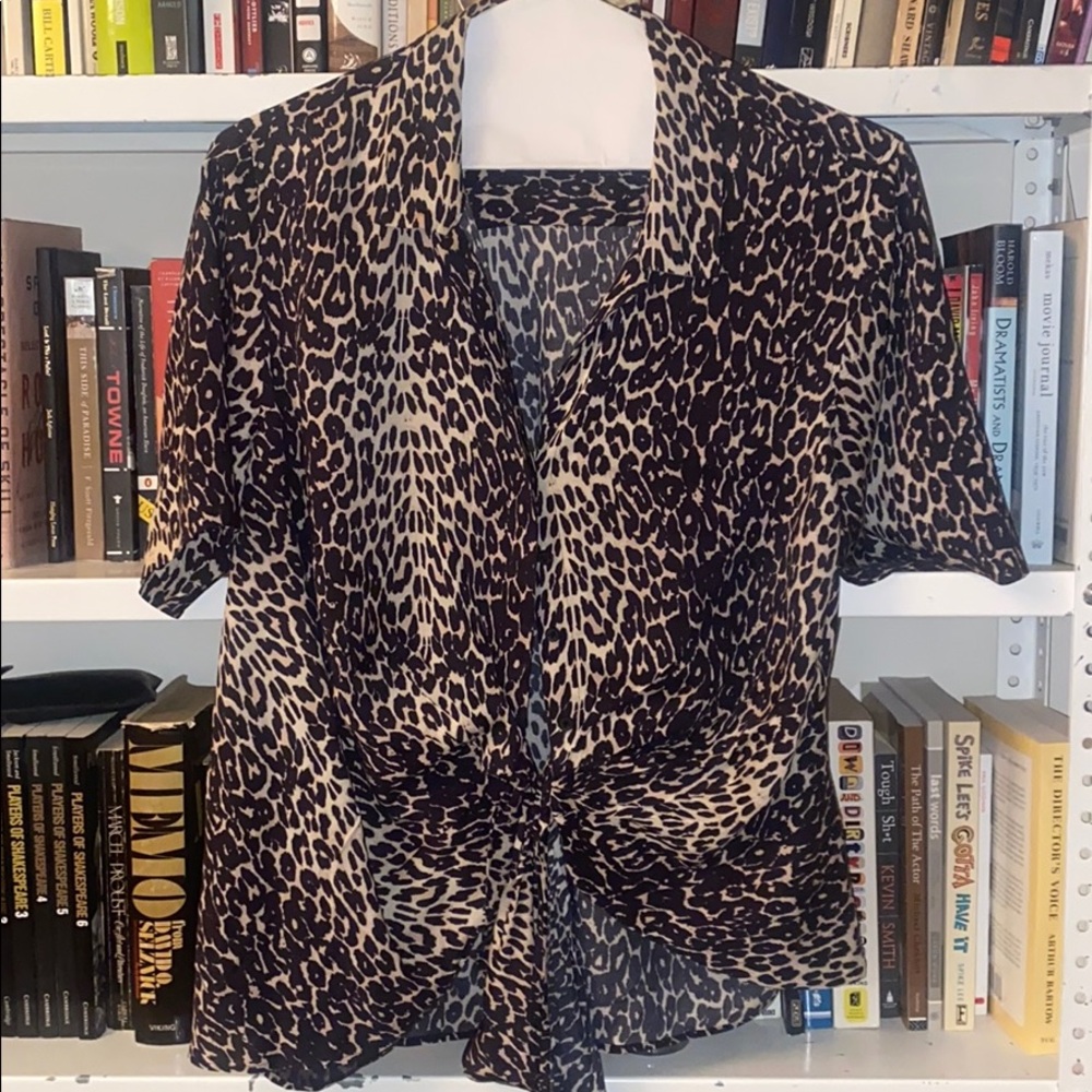 All Saints Leopard Print Tie-Front Blouse